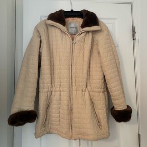 Andrew Marc Cream Quilted Jacket with Brown Fur Trim